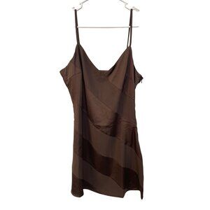 Le Lis Collection Slip Dress Size Medium Spaghetti Strap Striped Satin Brown NEW